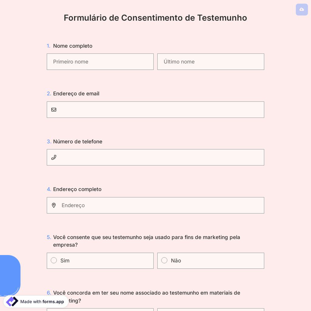 Formulário de Consentimento de Testemunho