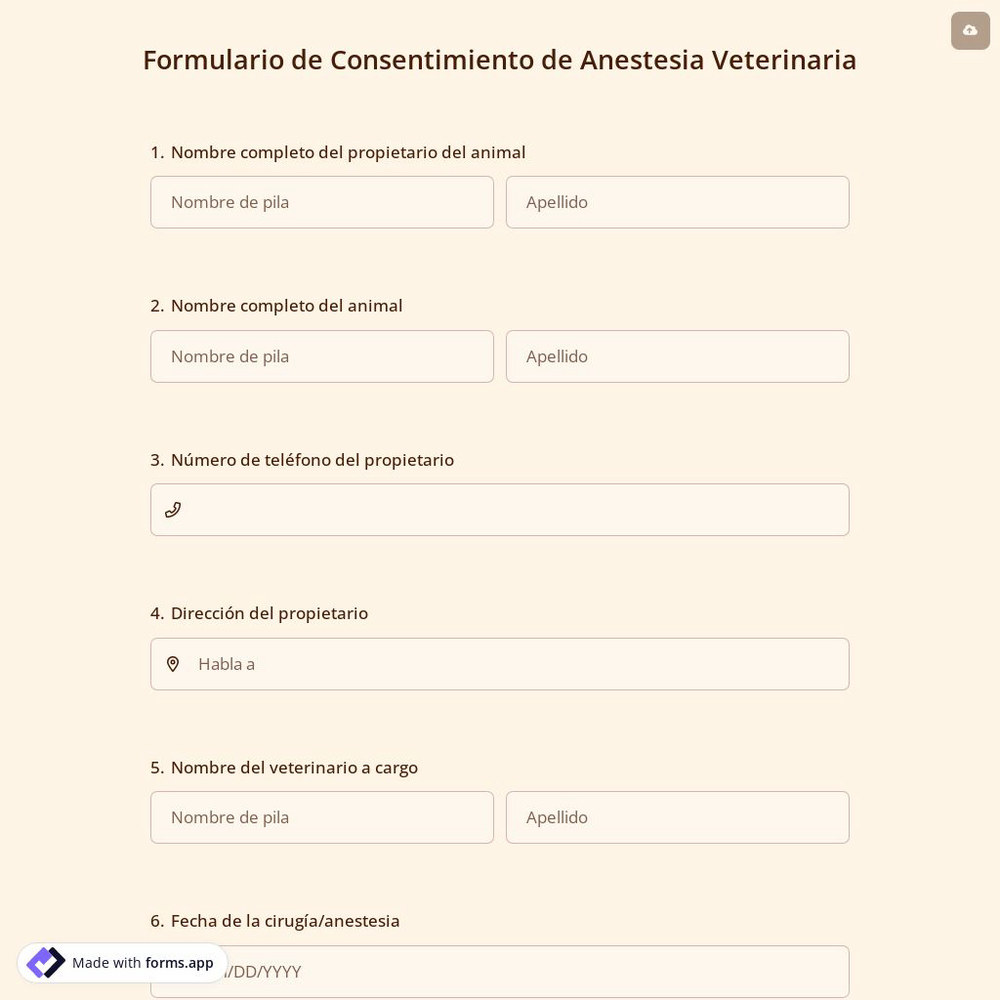 Formulario de Consentimiento de Anestesia Veterinaria