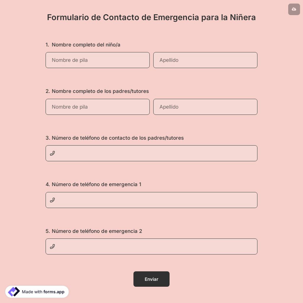 Formulario de Contacto de Emergencia para la Niñera