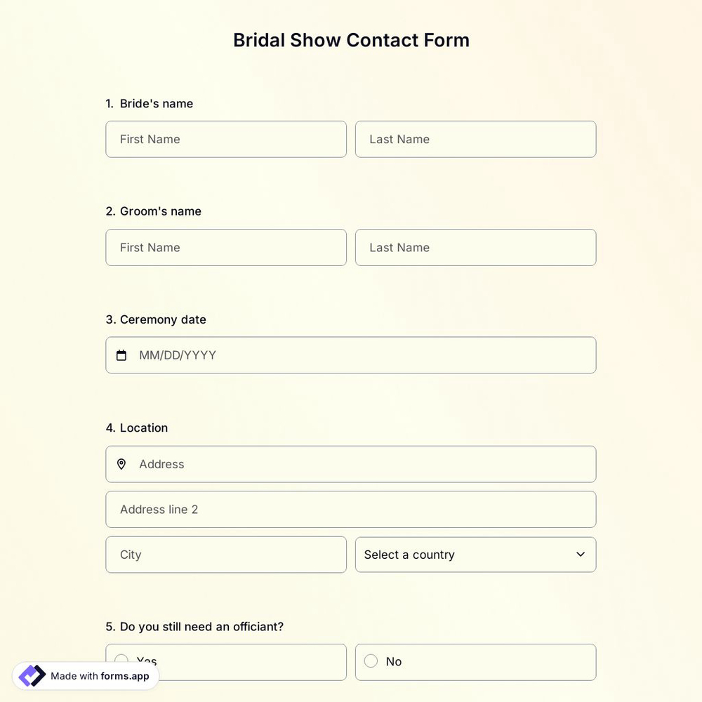Bridal Show Contact Form