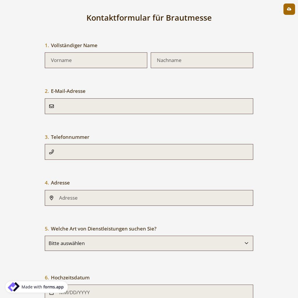 Kontaktformular für Brautmesse