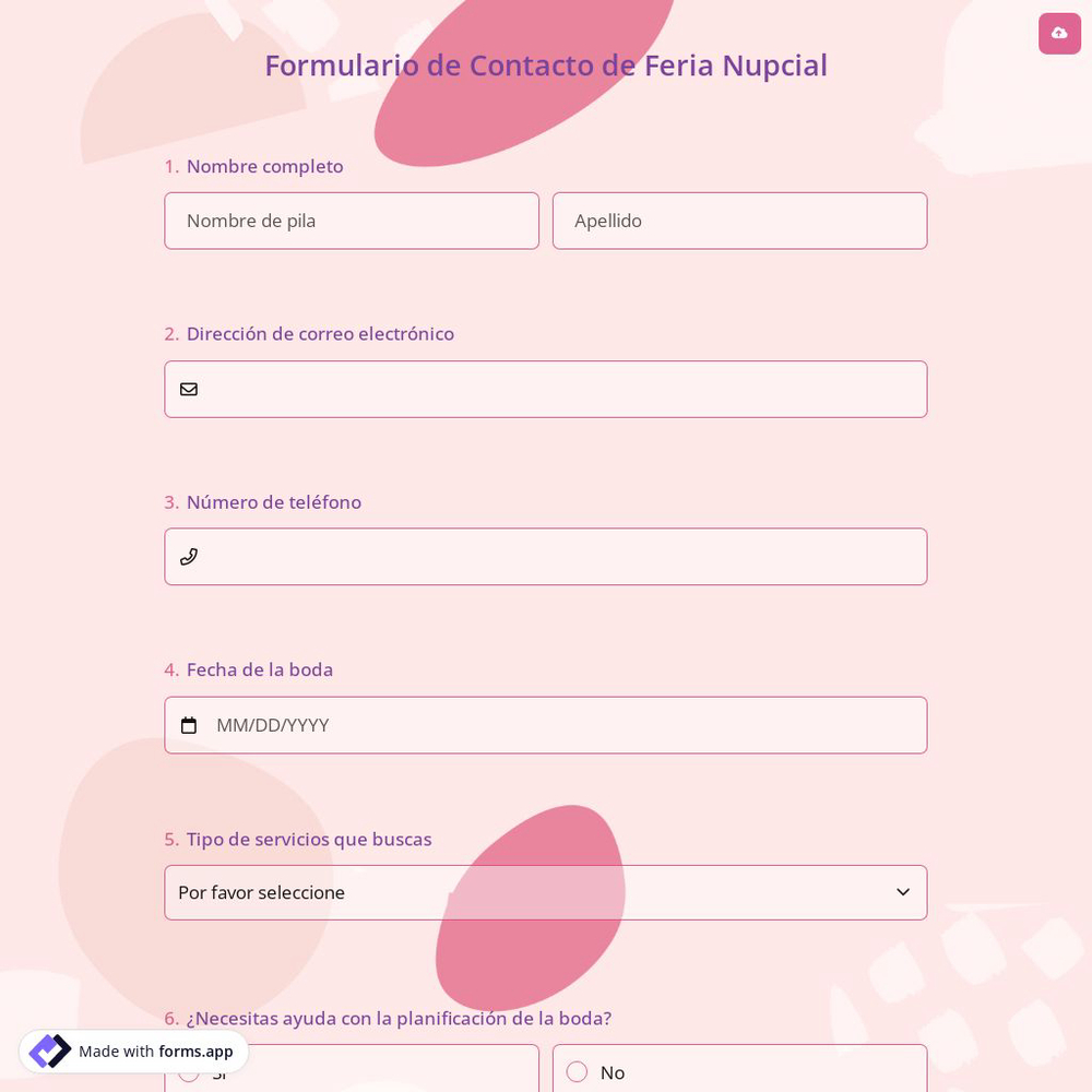 Formulario de Contacto de Feria Nupcial