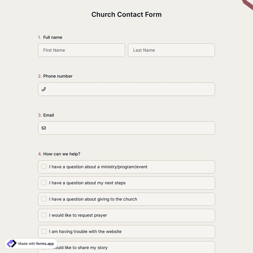 Church Contact Form