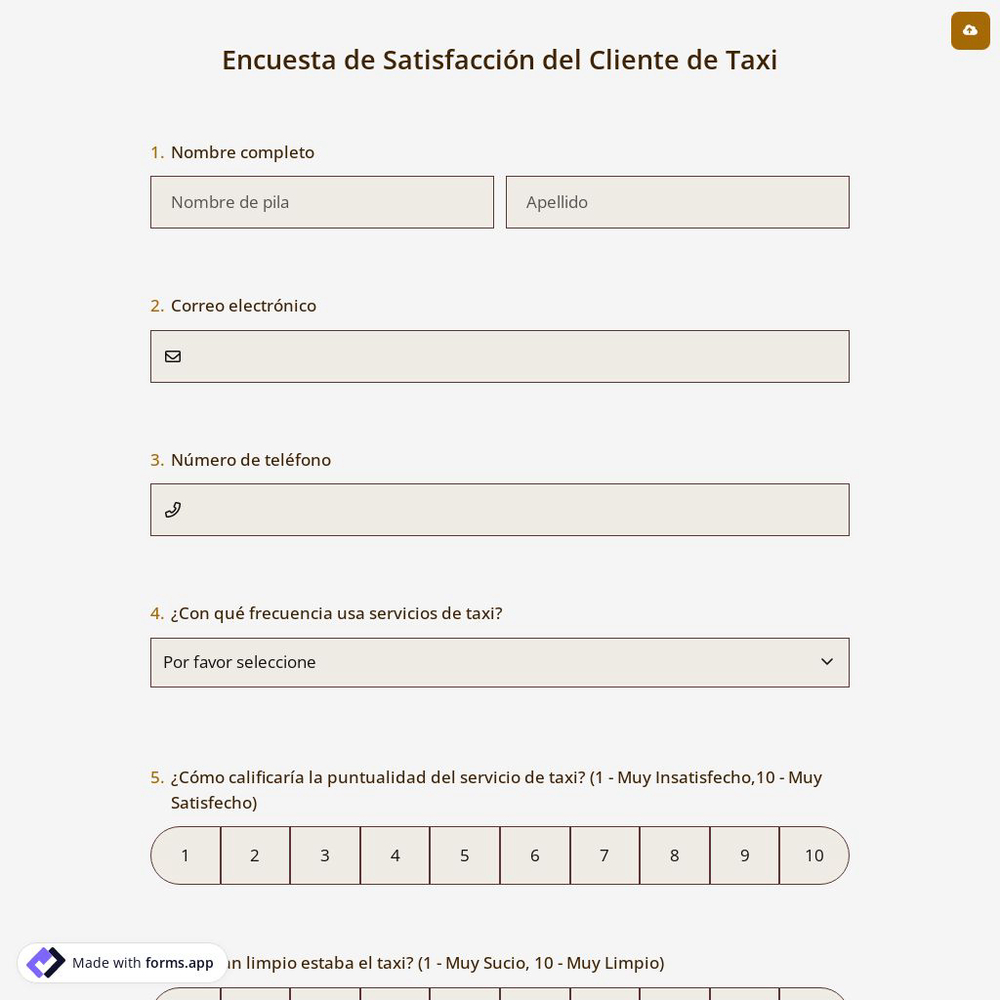 Encuesta de Satisfacción del Cliente de Taxi