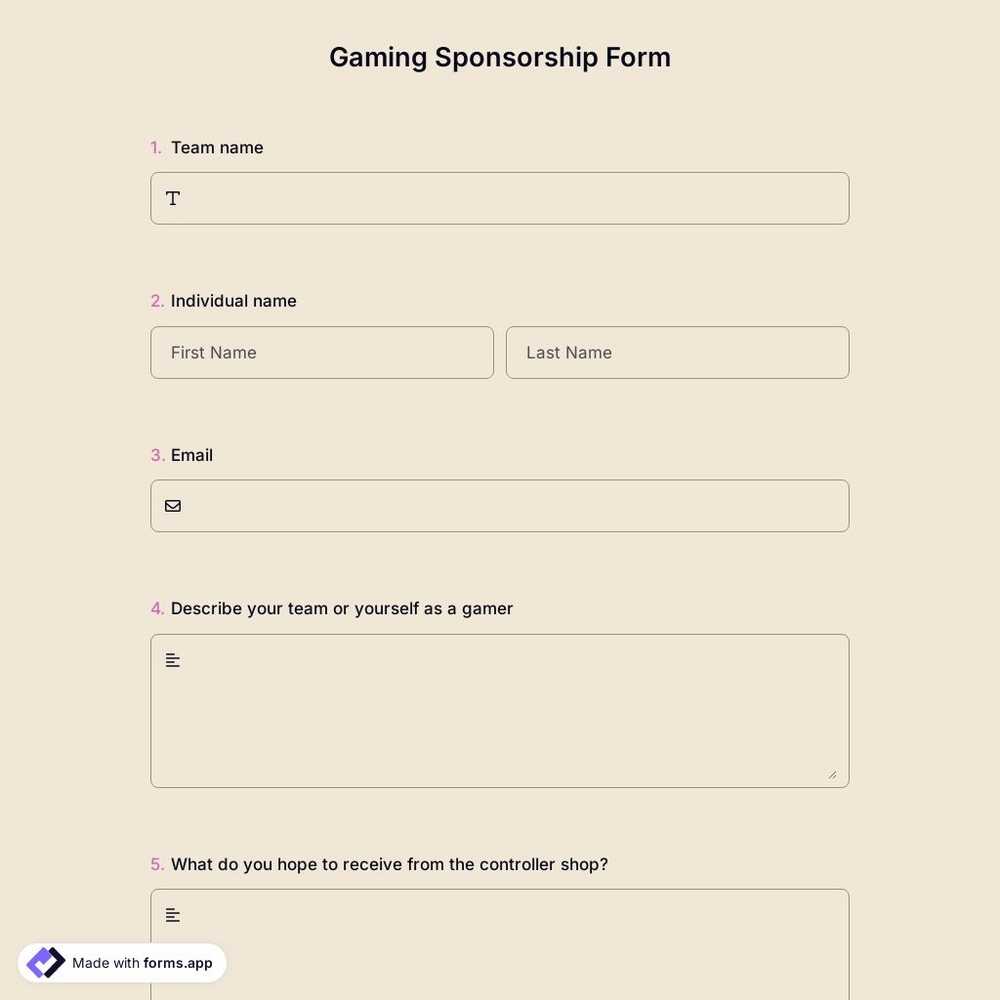 Gaming Sponsorship Form