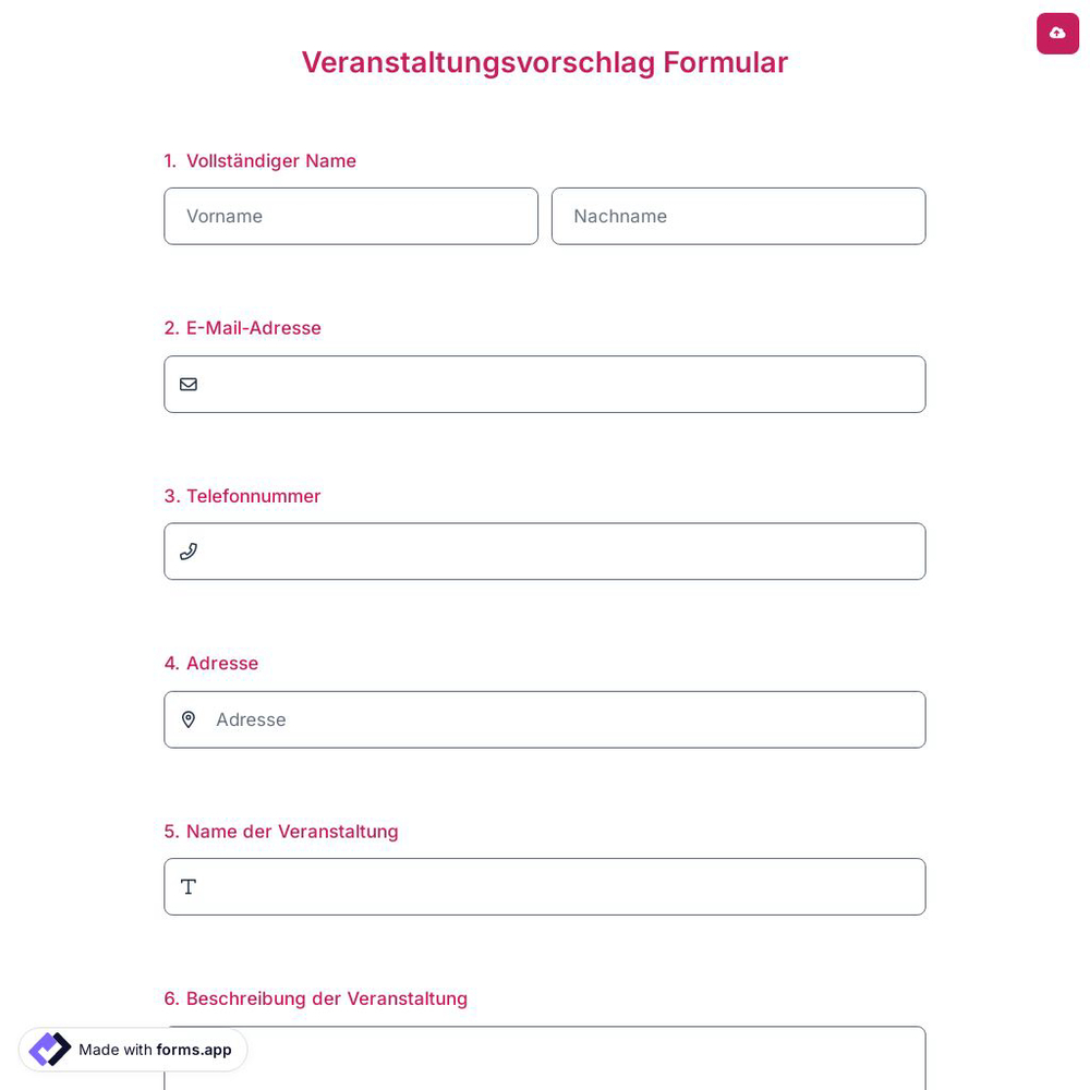 Veranstaltungsvorschlag Formular