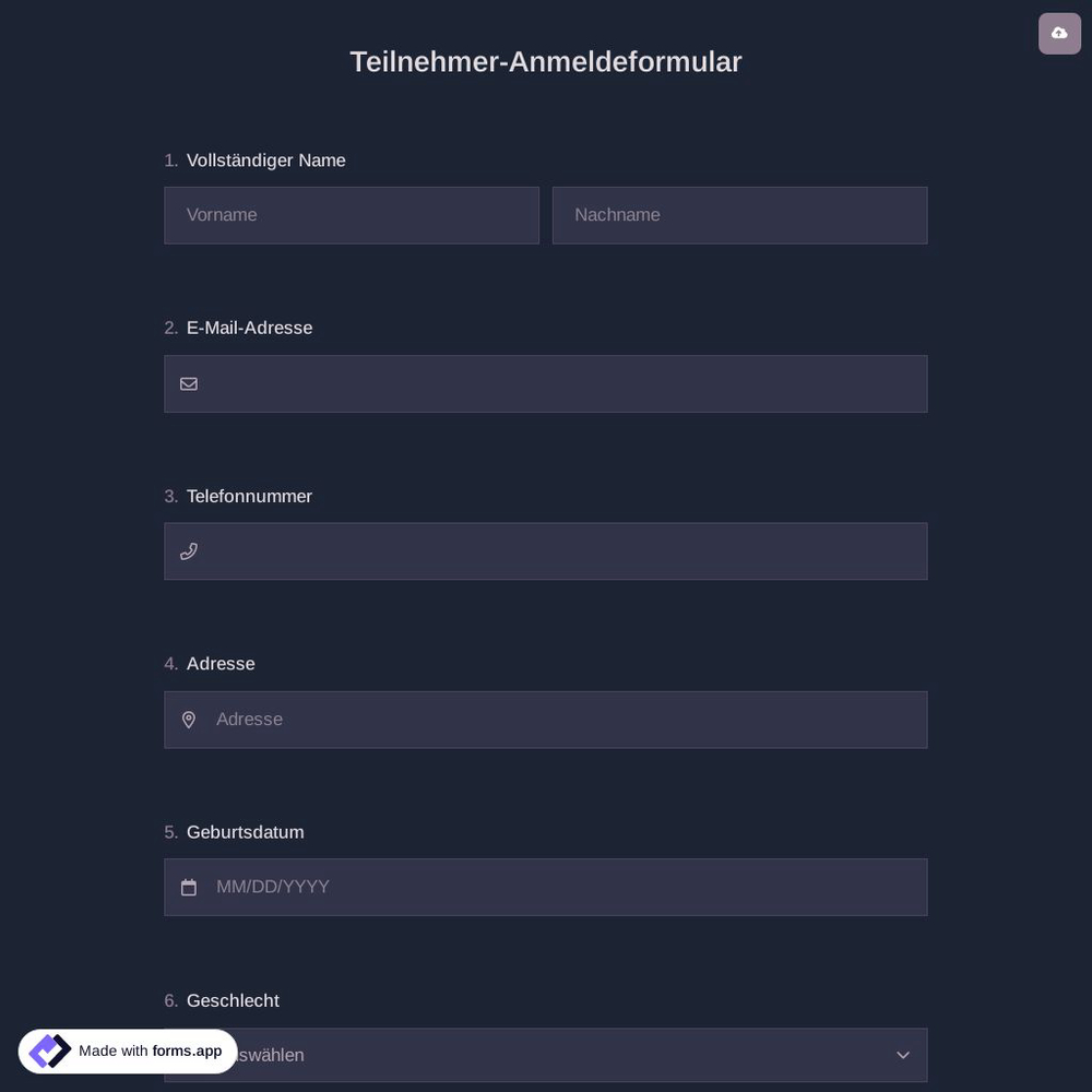 Teilnehmer-Anmeldeformular