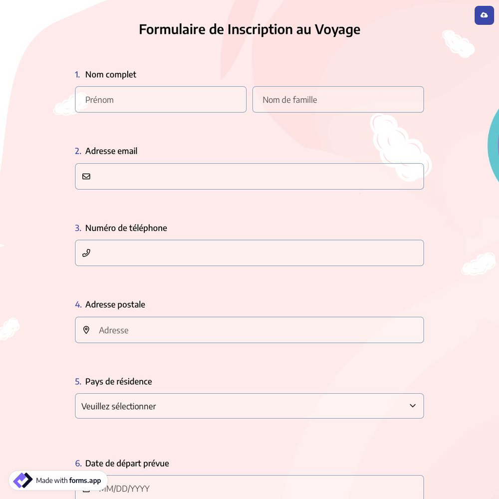 Formulaire de Inscription au Voyage