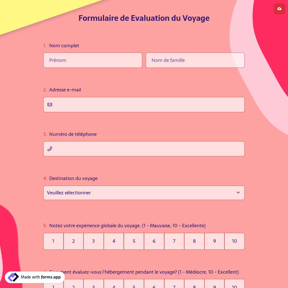 Formulaire de Evaluation du Voyage
