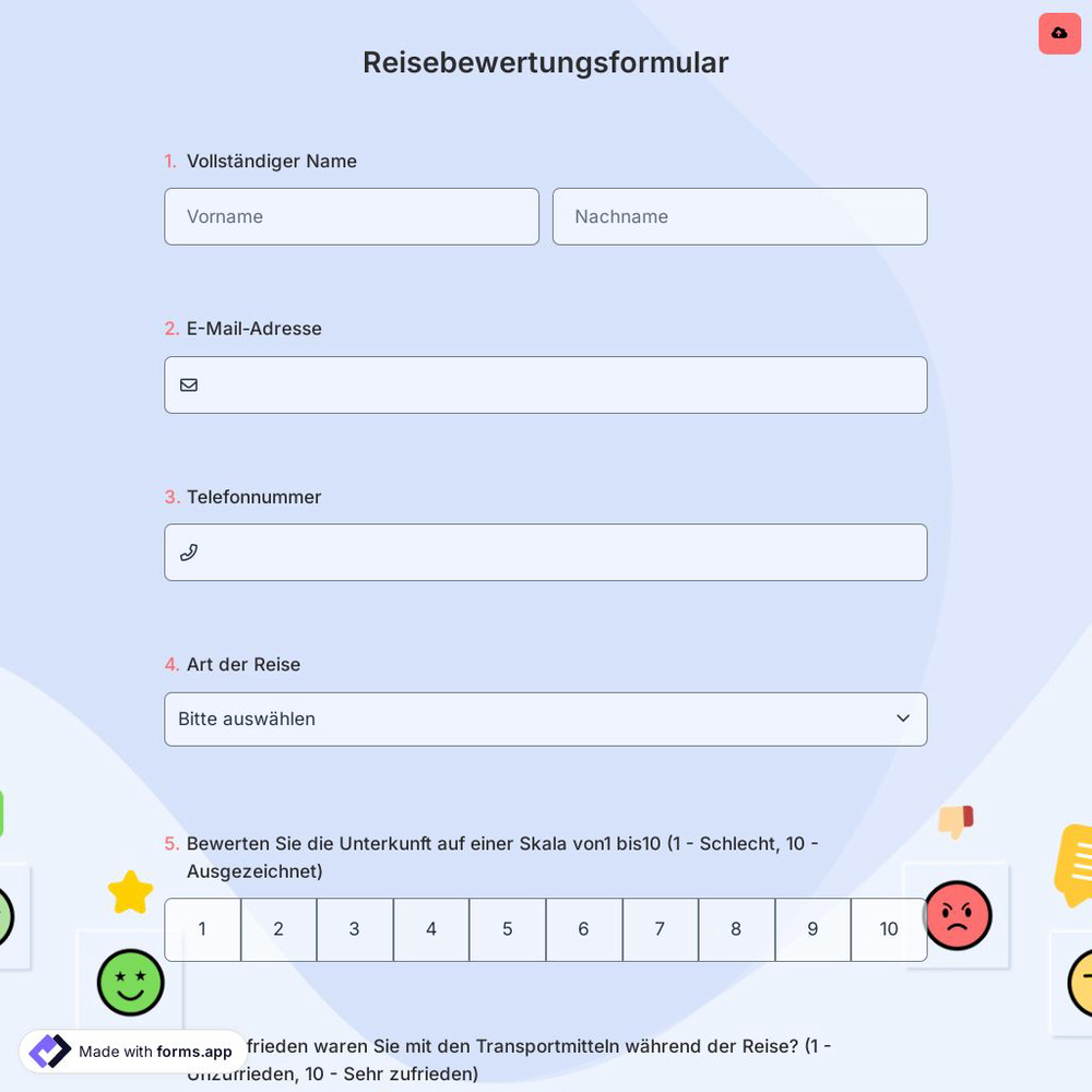 Reisebewertungsformular