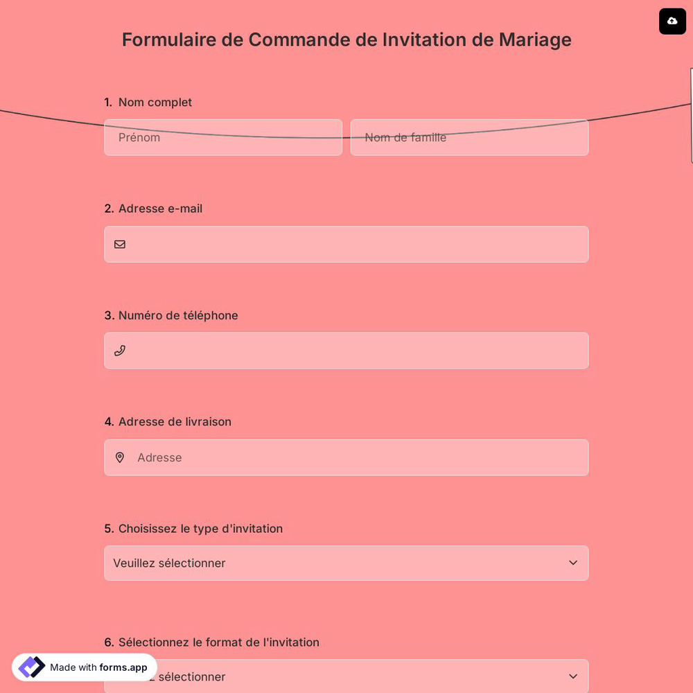 Formulaire de Commande de Invitation de Mariage