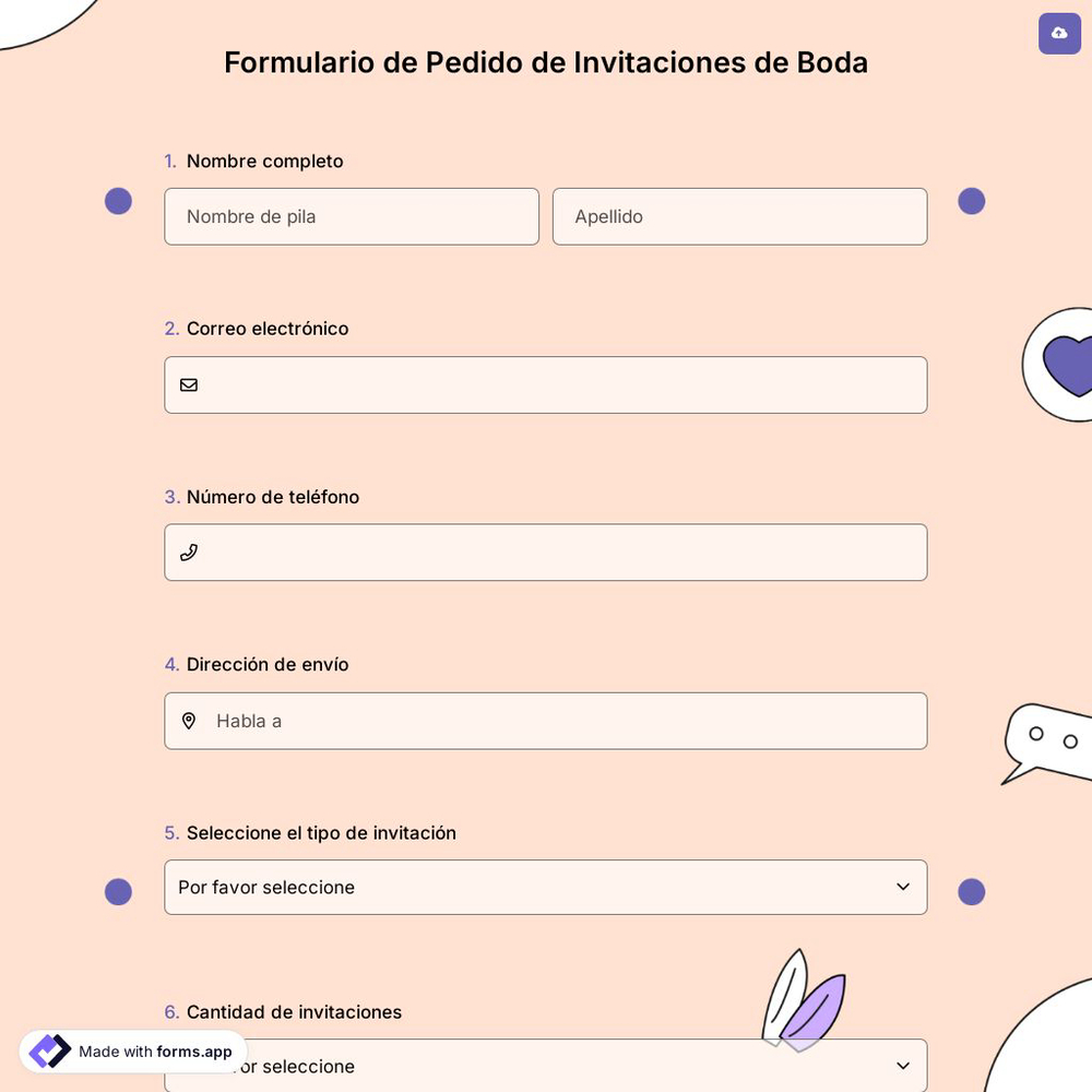Formulario de Pedido de Invitaciones de Boda