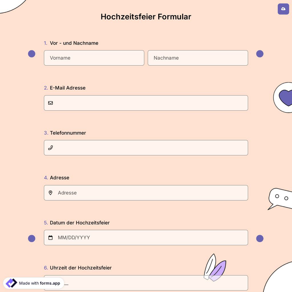 Hochzeitsfeier Formular