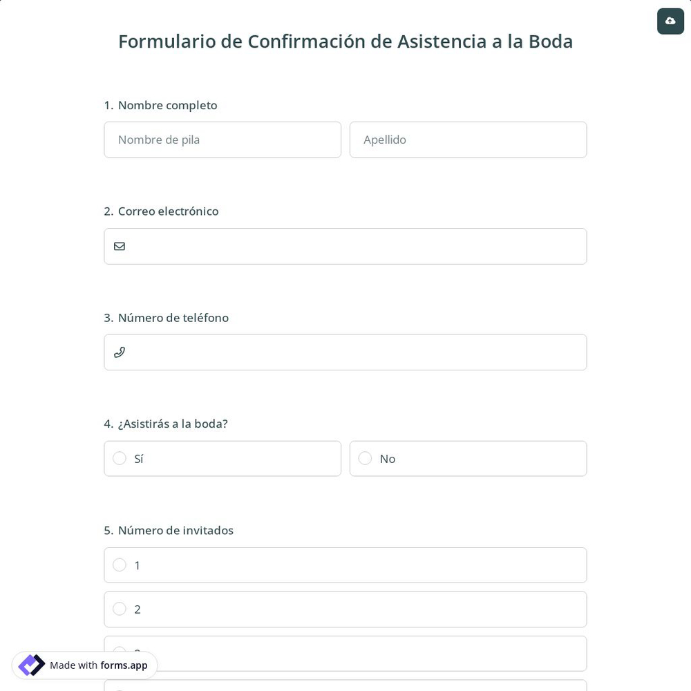 Formulario de Confirmación de Asistencia a la Boda