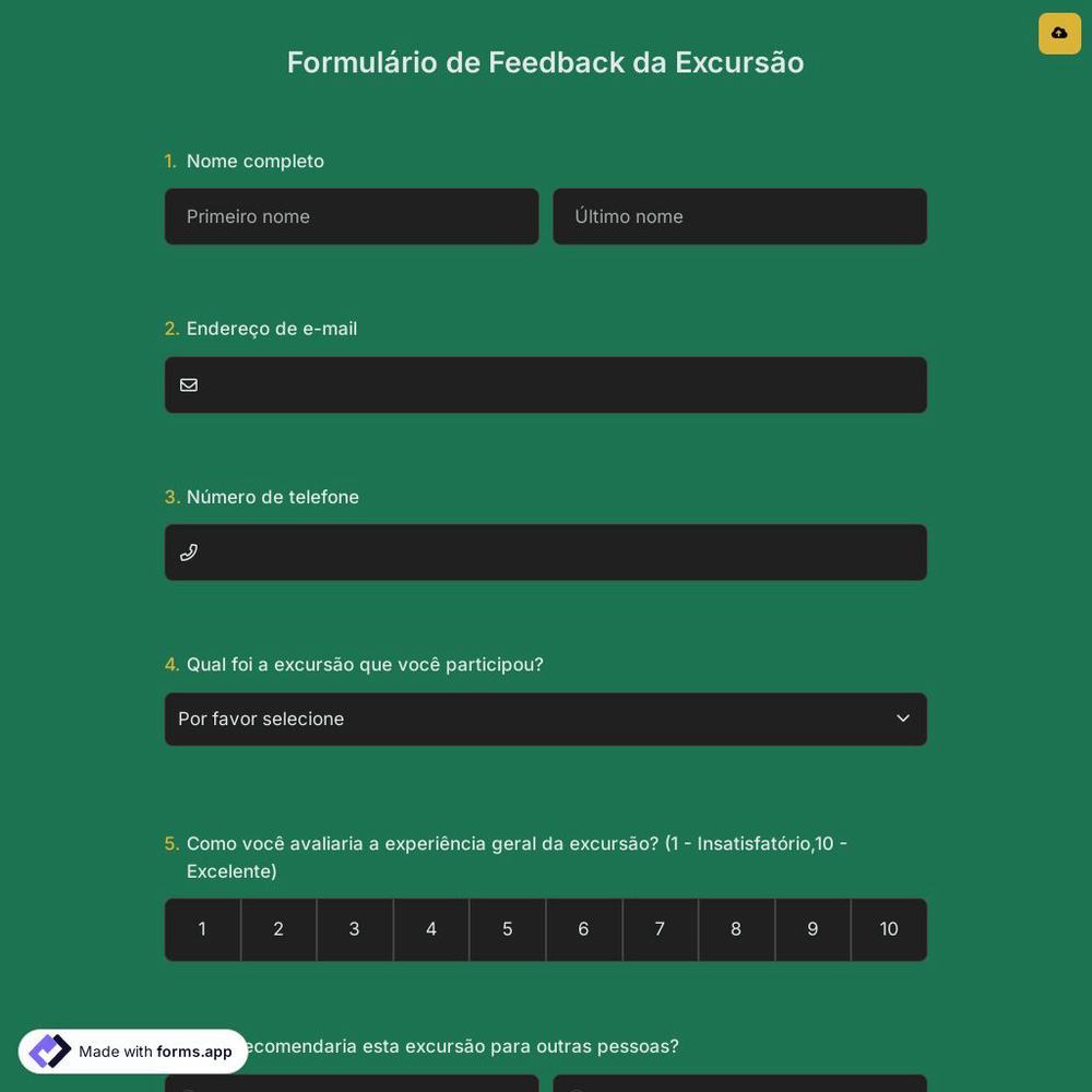Formulário de Feedback da Excursão