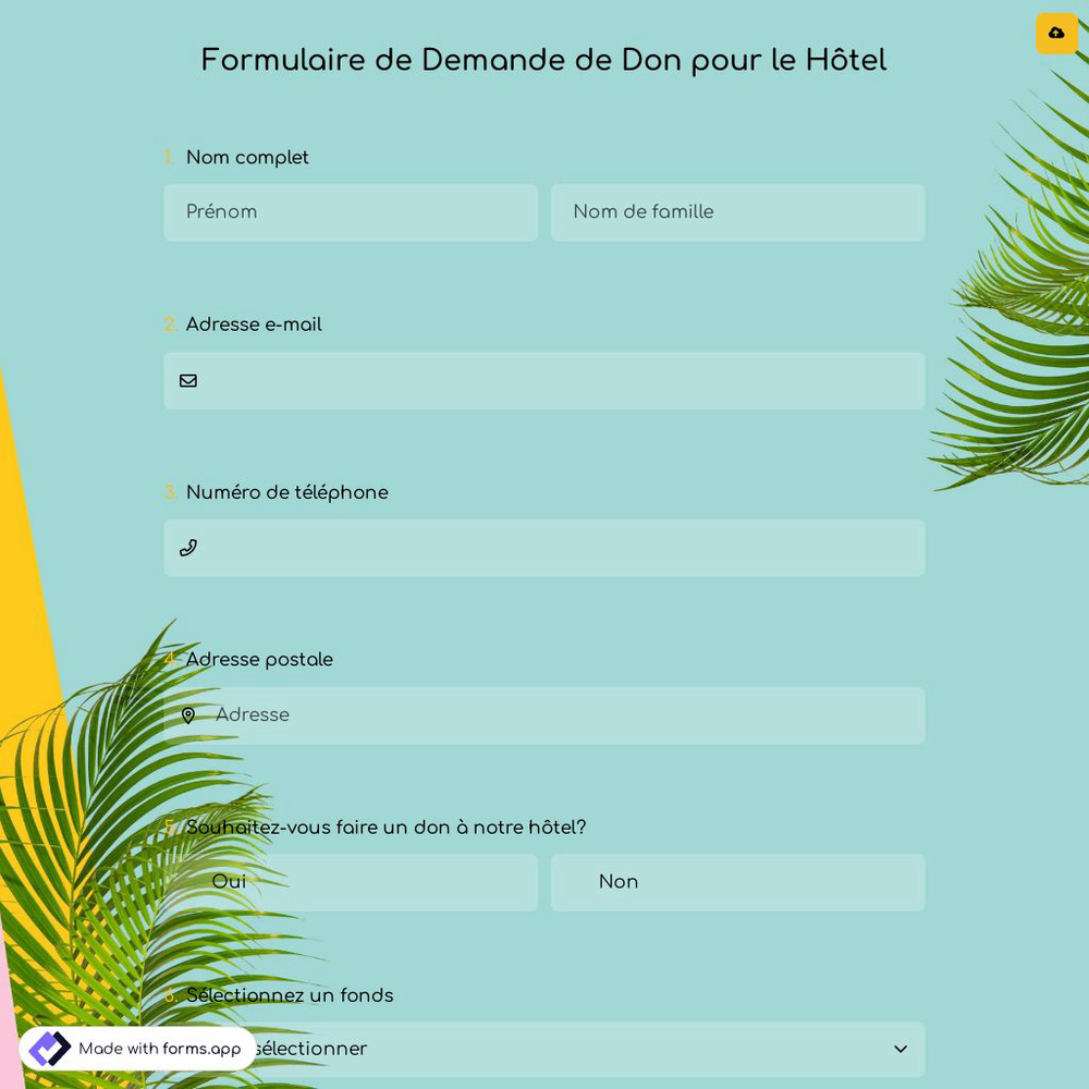 Formulaire de Demande de Don pour le Hôtel