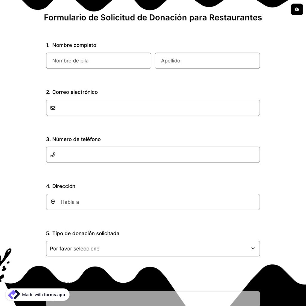 Formulario de Solicitud de Donación para Restaurantes