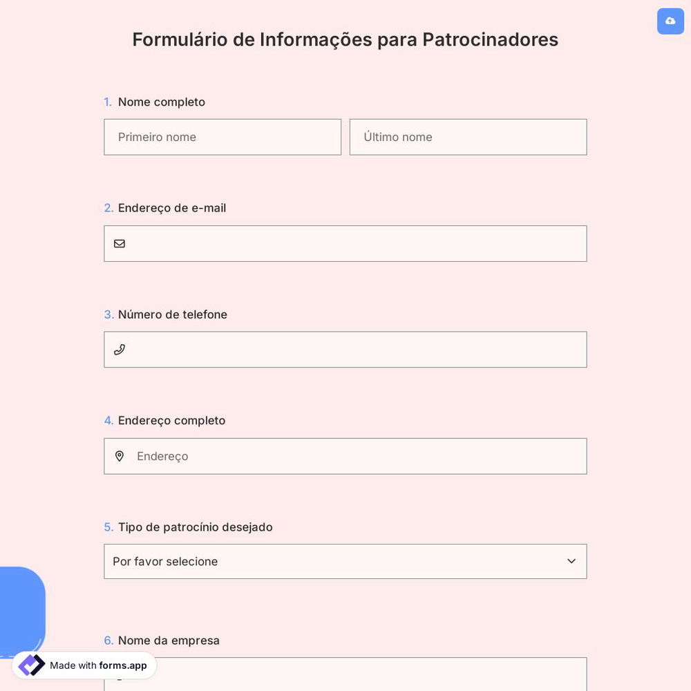Formulário de Informações para Patrocinadores