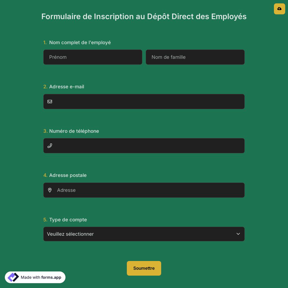 Formulaire de Inscription au Dépôt Direct des Employés