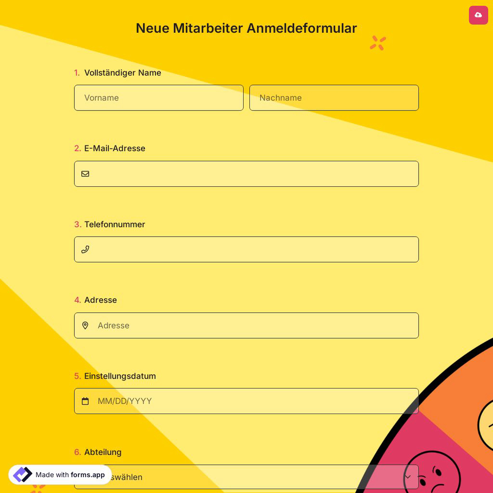 Neue Mitarbeiter Anmeldeformular