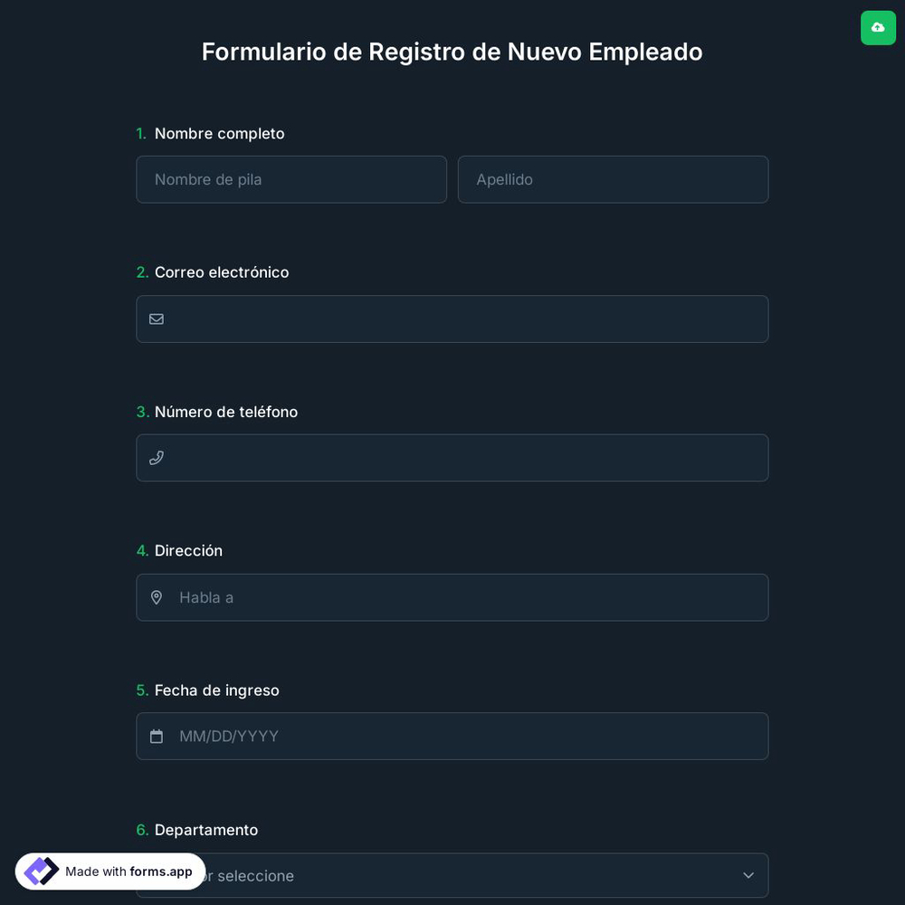 Formulario de Registro de Nuevo Empleado