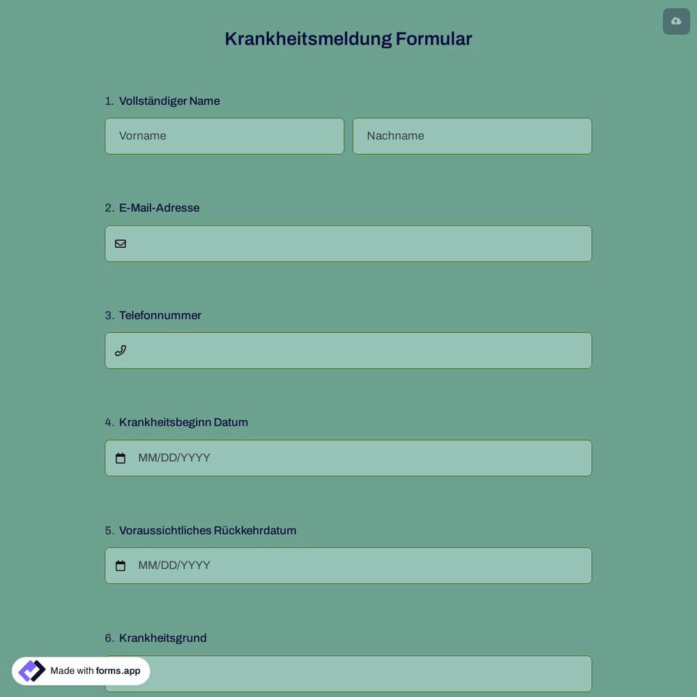 Krankheitsmeldung Formular