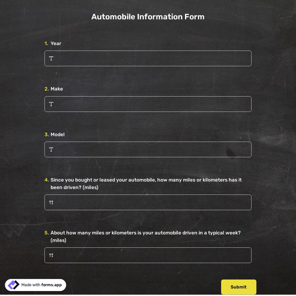 Automobile Information Form