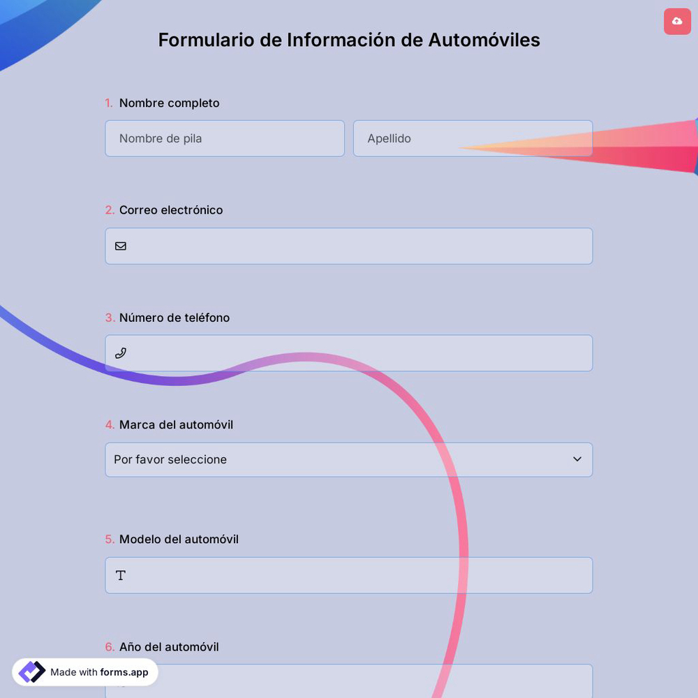 Formulario de Información de Automóviles