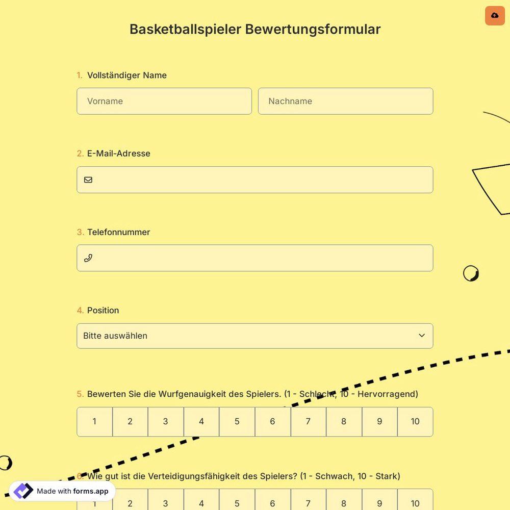 Basketballspieler Bewertungsformular