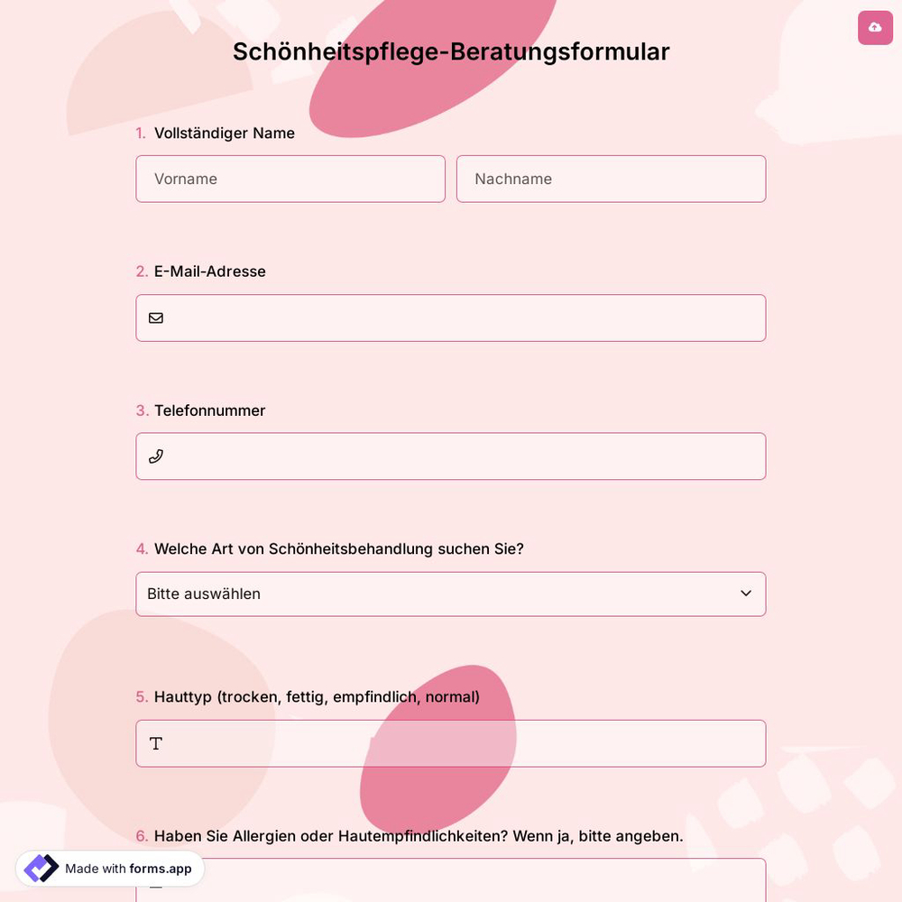 Schönheitspflege-Beratungsformular