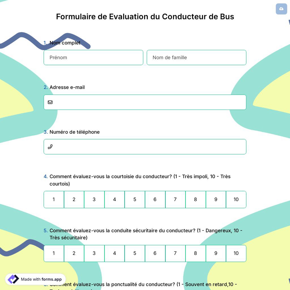 Formulaire de Evaluation du Conducteur de Bus
