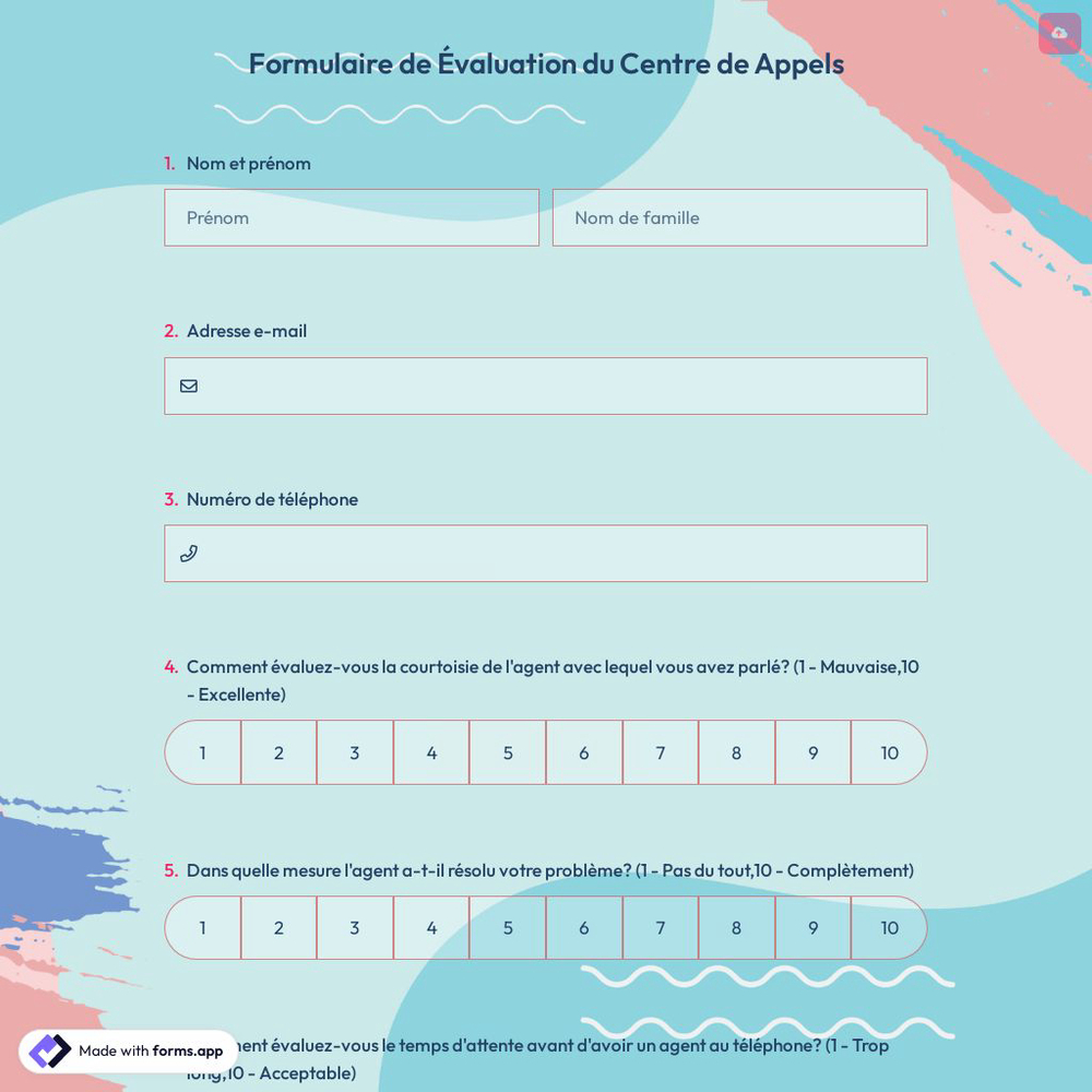 Formulaire de Évaluation du Centre de Appels
