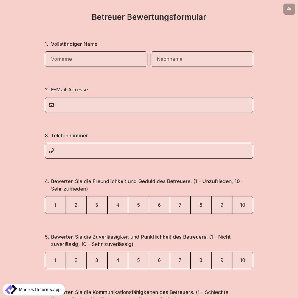 Betreuer Bewertungsformular