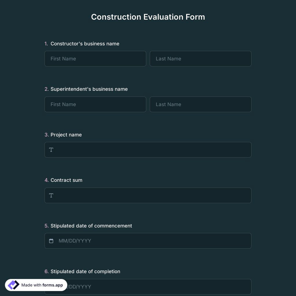 Construction Evaluation Form