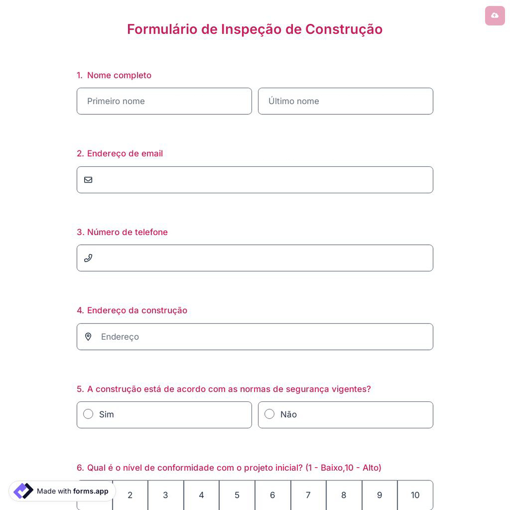 Formulário de Inspeção de Construção