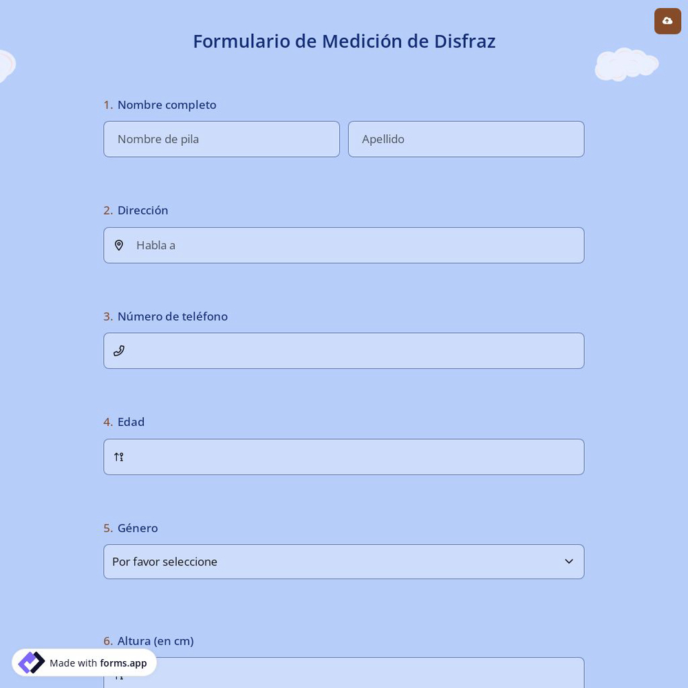 Formulario de Medición de Disfraz