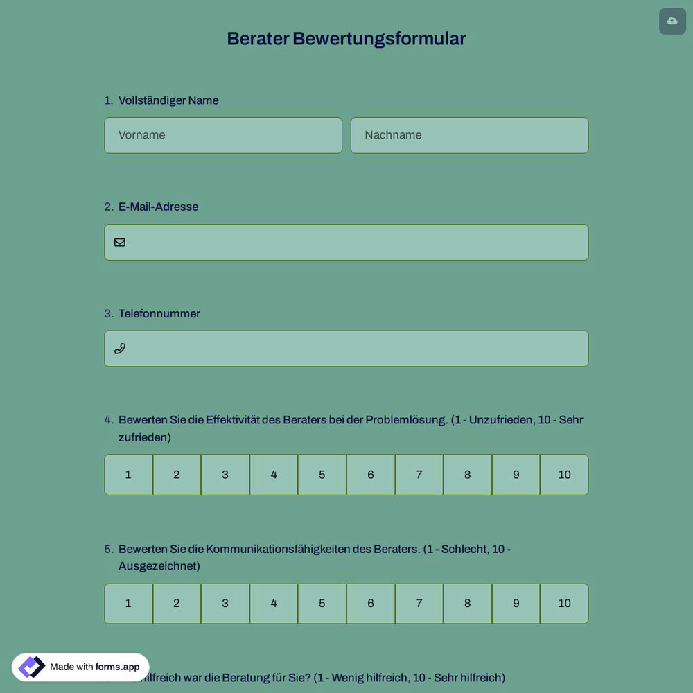 Berater Bewertungsformular