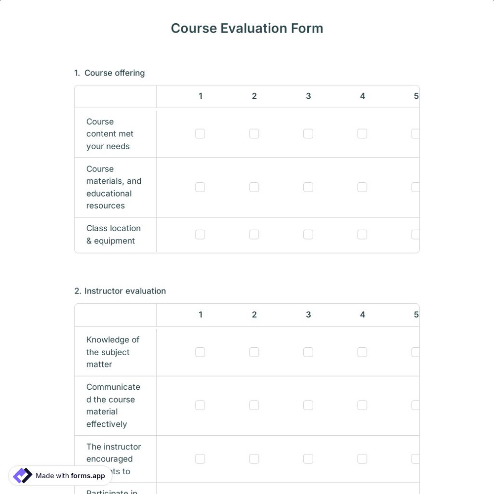 Course Evaluation Form