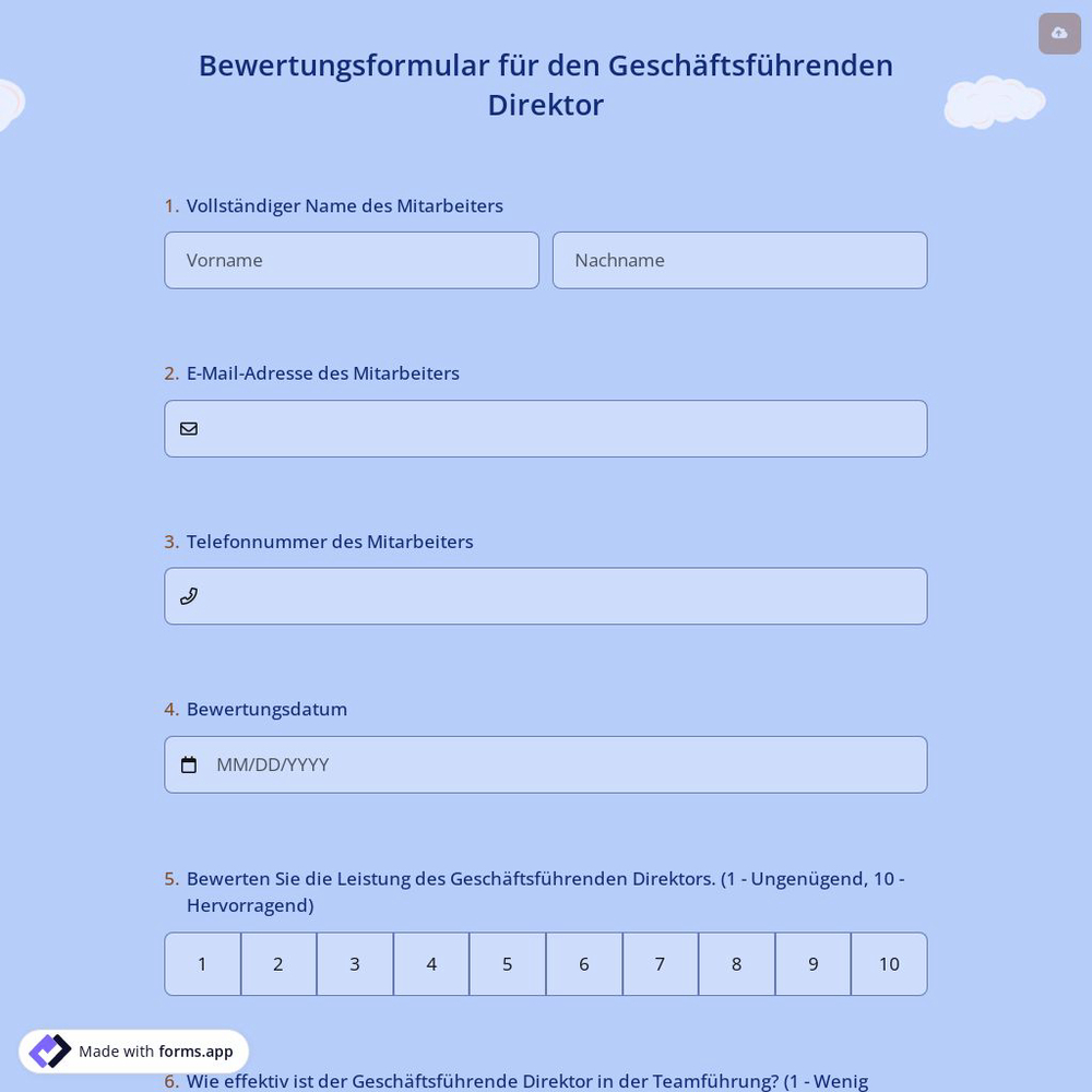 Bewertungsformular für den Geschäftsführenden Direktor