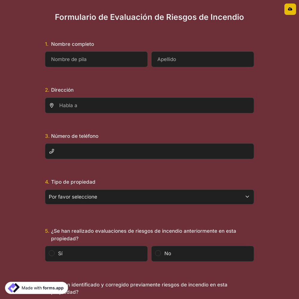 Formulario de Evaluación de Riesgos de Incendio