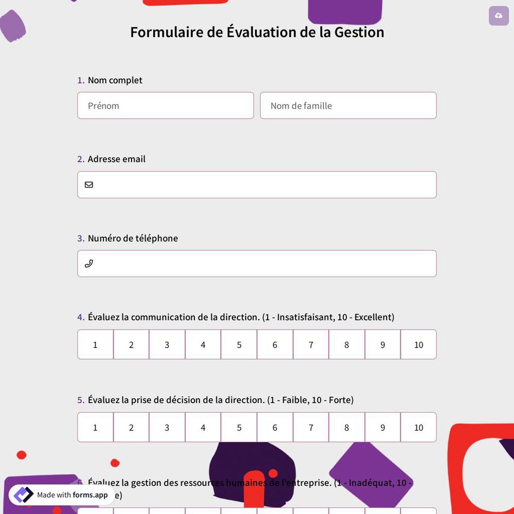 Formulaire de Évaluation de la Gestion