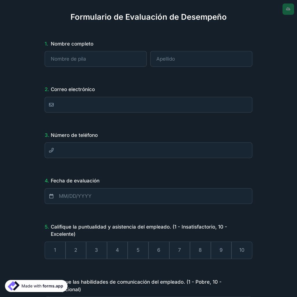 Formulario de Evaluación de Desempeño