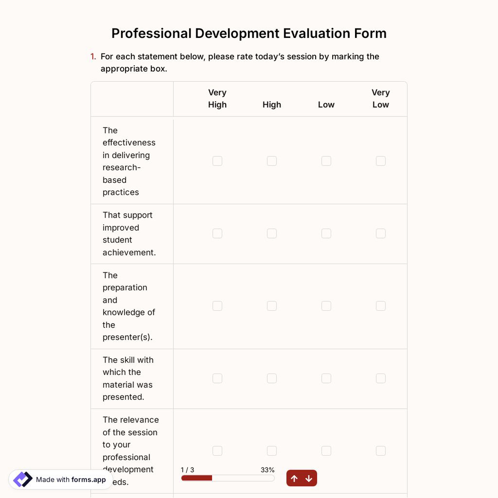 Professional Development Evaluation Form