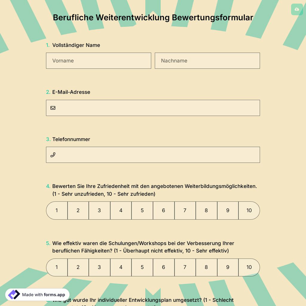Berufliche Weiterentwicklung Bewertungsformular