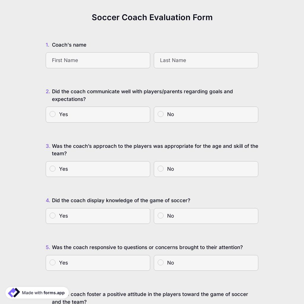 Soccer Coach Evaluation Form