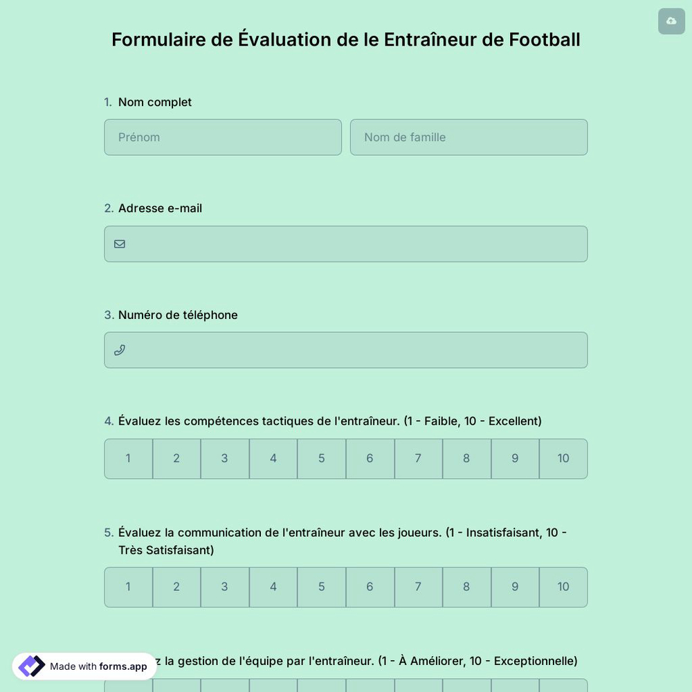 Formulaire de Évaluation de le Entraîneur de Football