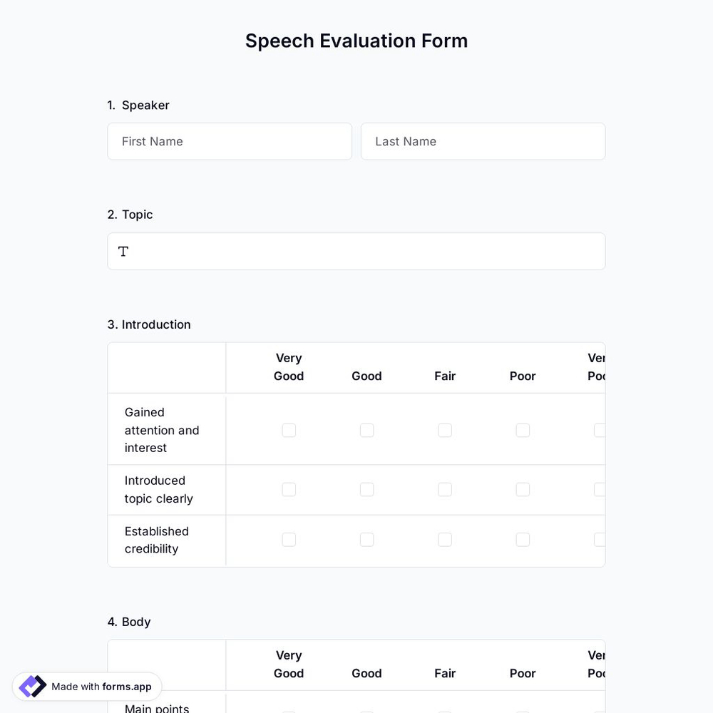 Speech Evaluation Form