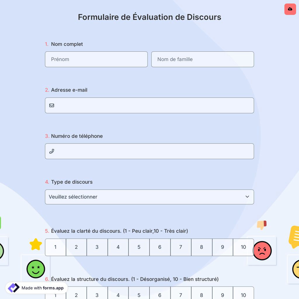 Formulaire de Évaluation de Discours