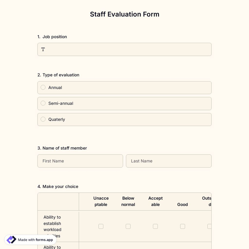 Staff Evaluation Form