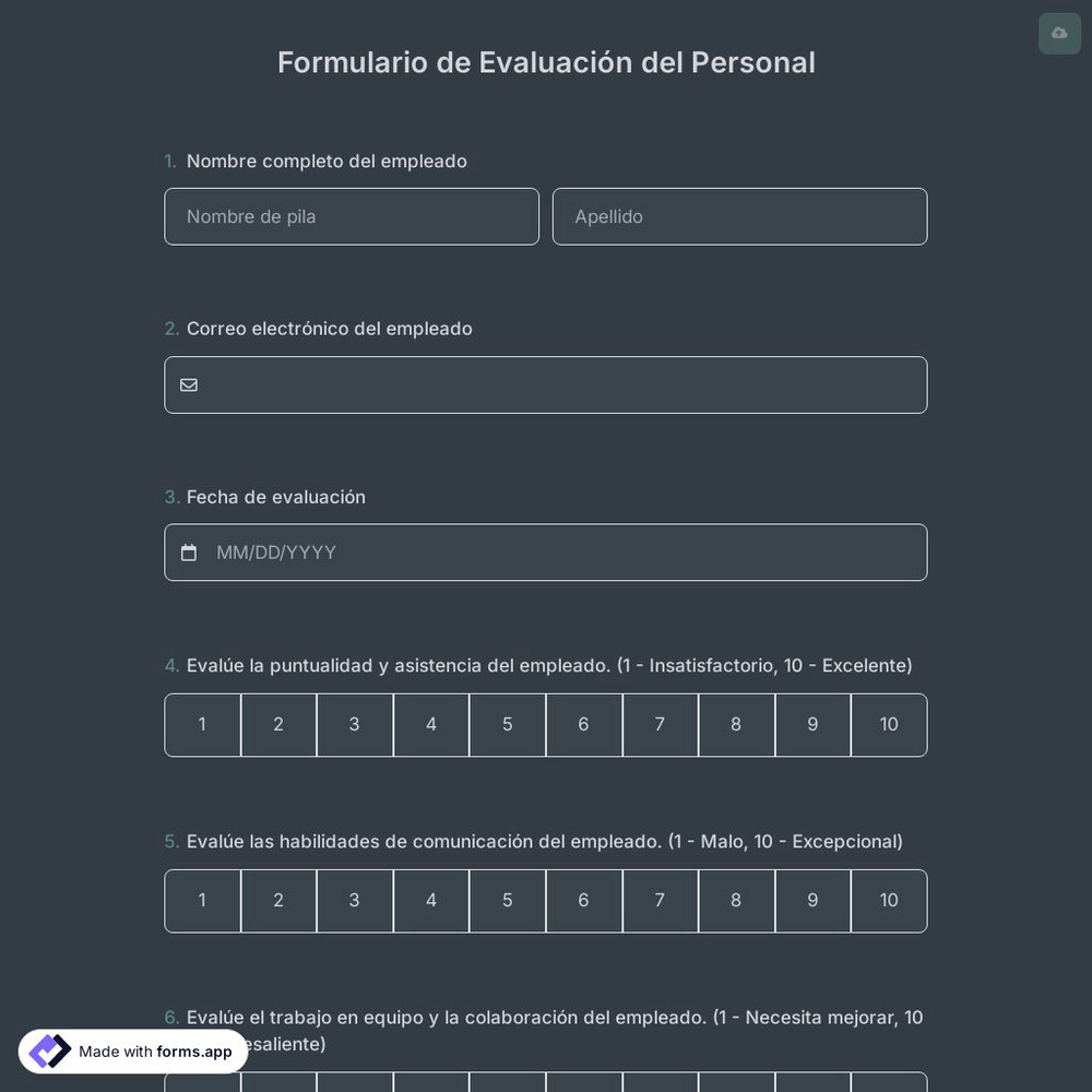 Formulario de Evaluación del Personal